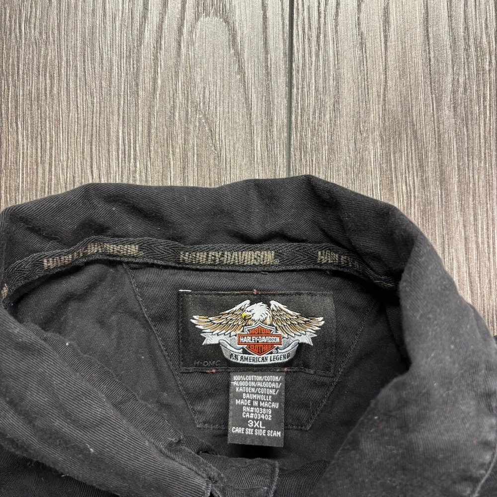 Harley-Davidson Mens 3XL Black Embroidered Flaming Skull Short Sleeve Work Shirt - Picture 5 of 8